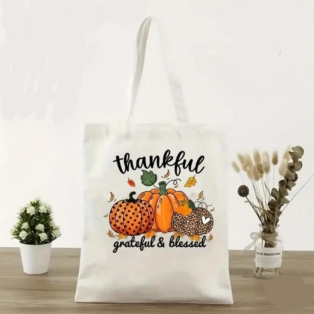 NEW!  Thankful, grateful, blessed, pumpkin GRAPHIC Tote